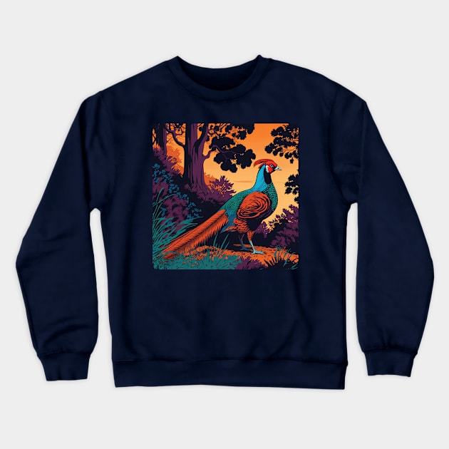 Crested Pheasant in Woodland Crewneck Sweatshirt by Geminiartstudio